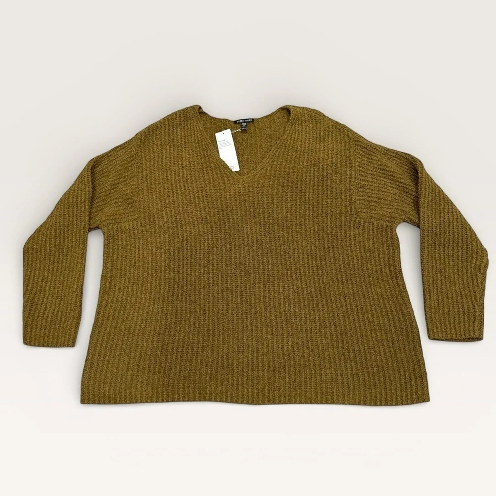 Eileen Fisher Women’s Organic Cotton Cashmere Fluff V-Neck Sweater Gold Leaf NWT